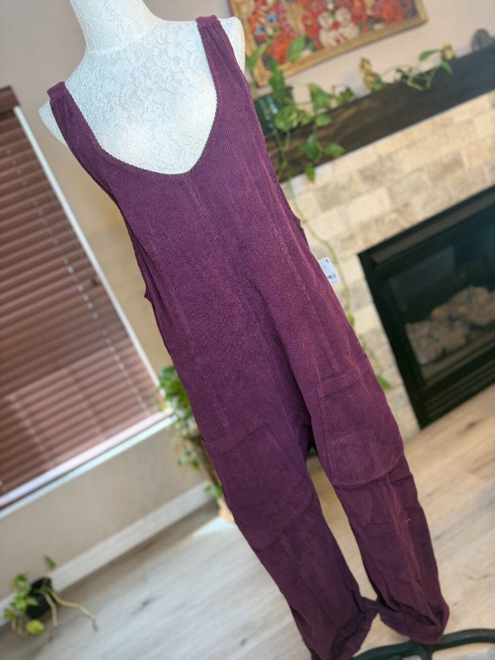 Free People High Roller Corduroy Overalls Italian Plum M NWT